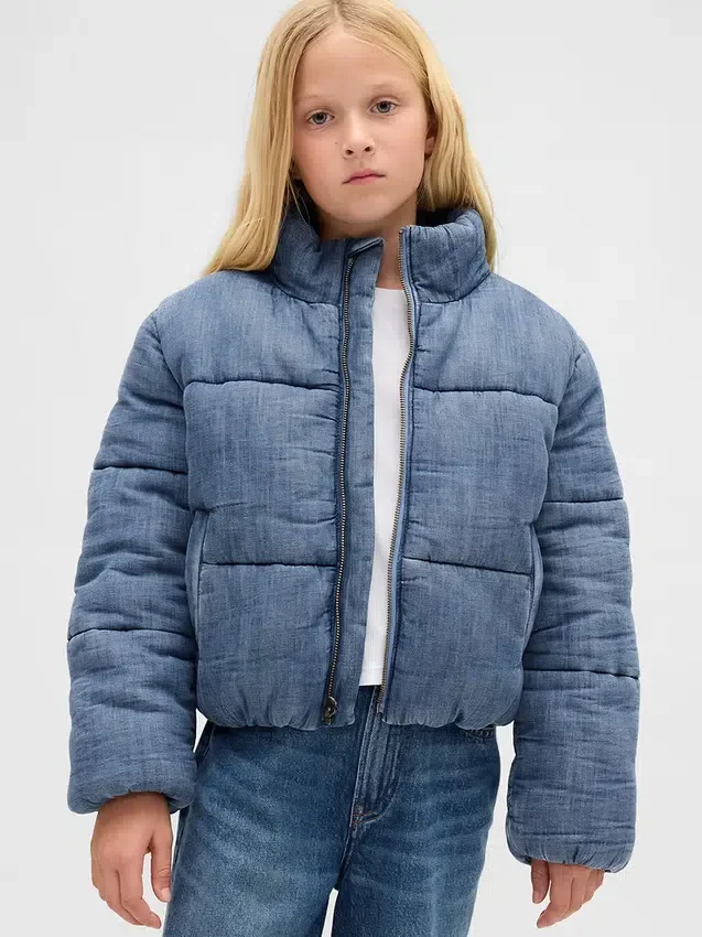 Chaqueta acolchada de mezclilla con forro abrigado para niños