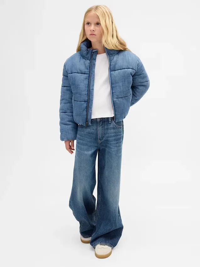 Chaqueta acolchada de mezclilla con forro abrigado para niños