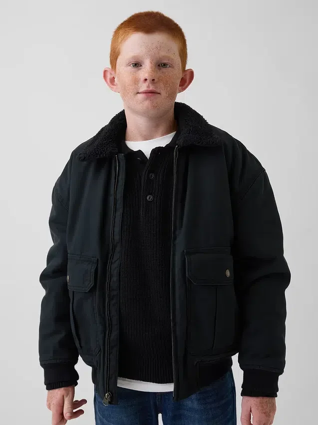 Chaqueta bomber de lona con forro de sherpa para niños