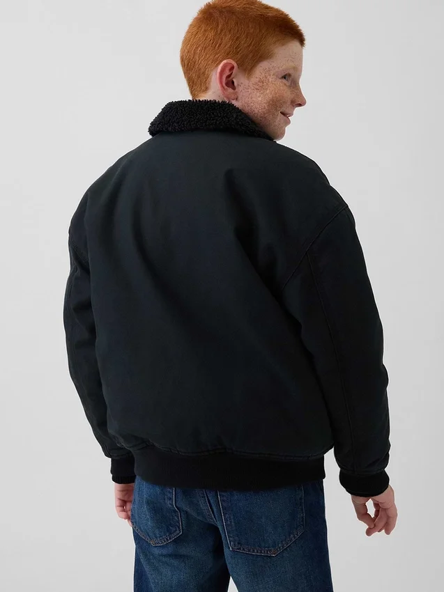 Chaqueta bomber de lona con forro de sherpa para niños