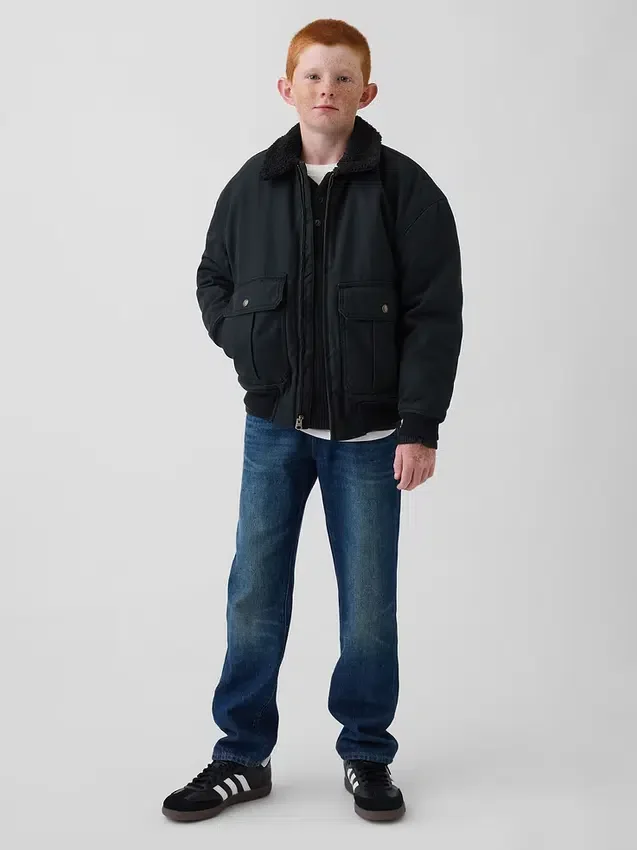 Chaqueta bomber de lona con forro de sherpa para niños