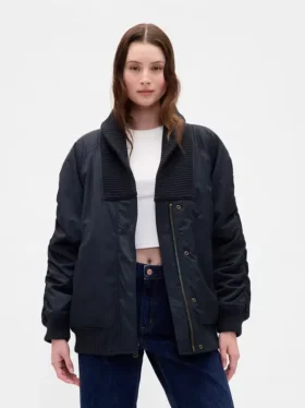Chaqueta bomber oversize con ribetes de punto