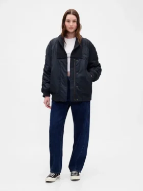 Chaqueta bomber oversize con ribetes de punto