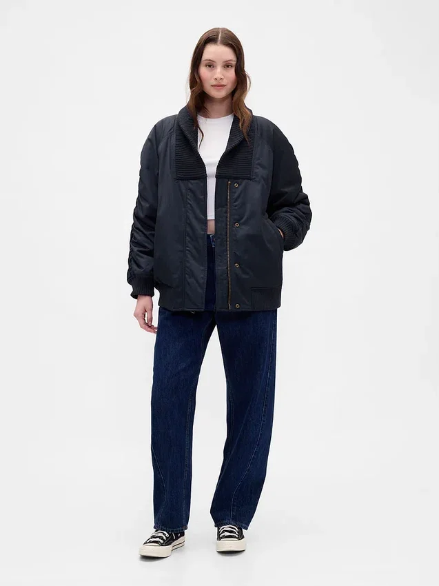 Chaqueta bomber oversize con ribetes de punto