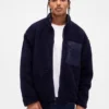 Chaqueta con cremallera de sherpa reciclado y logo extragrande