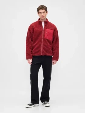 Chaqueta con cremallera de sherpa reciclado y logo extragrande