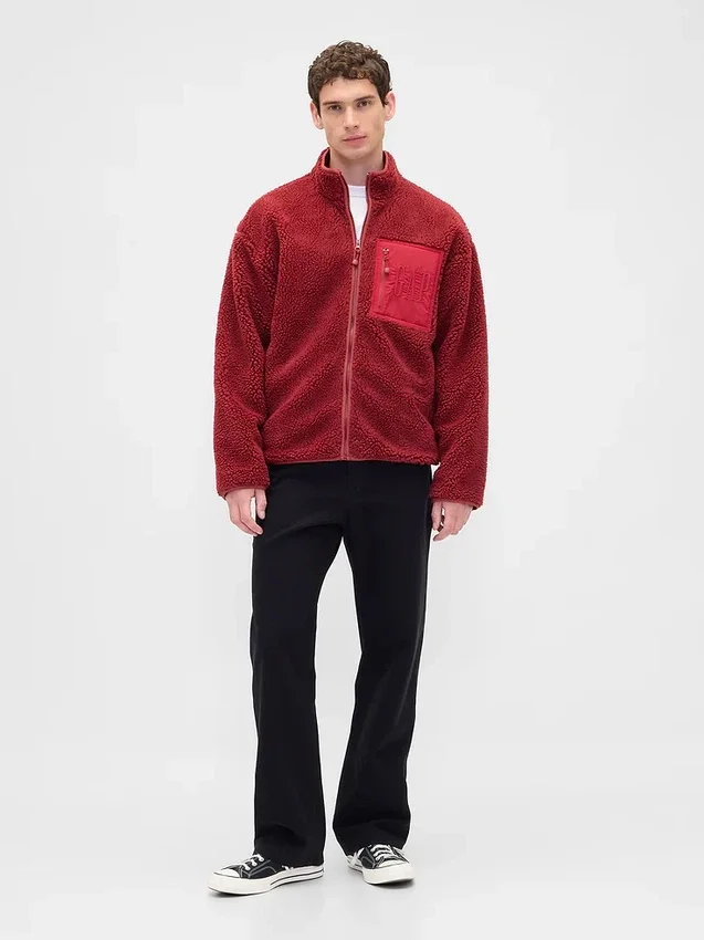 Chaqueta con cremallera de sherpa reciclado y logo extragrande