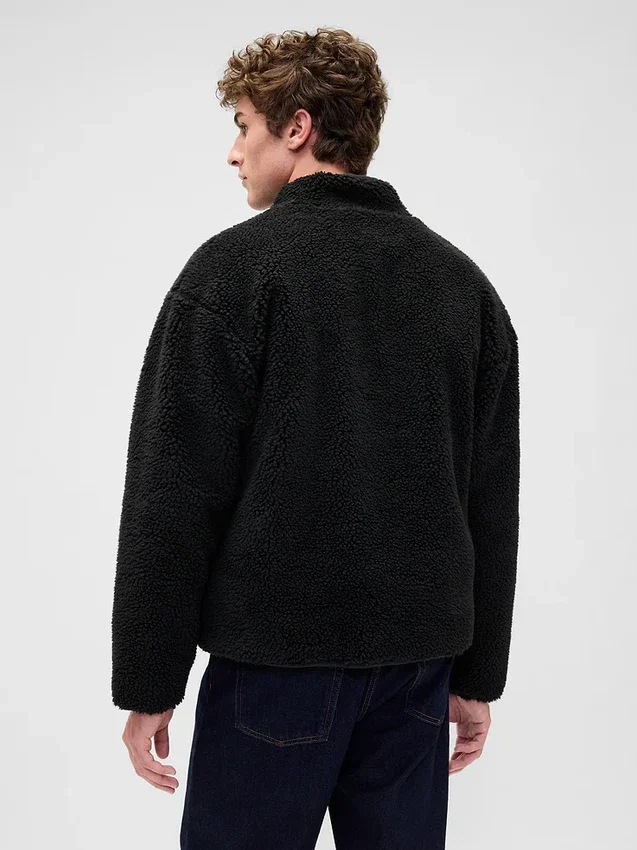 Chaqueta con cremallera de sherpa reciclado y logo extragrande