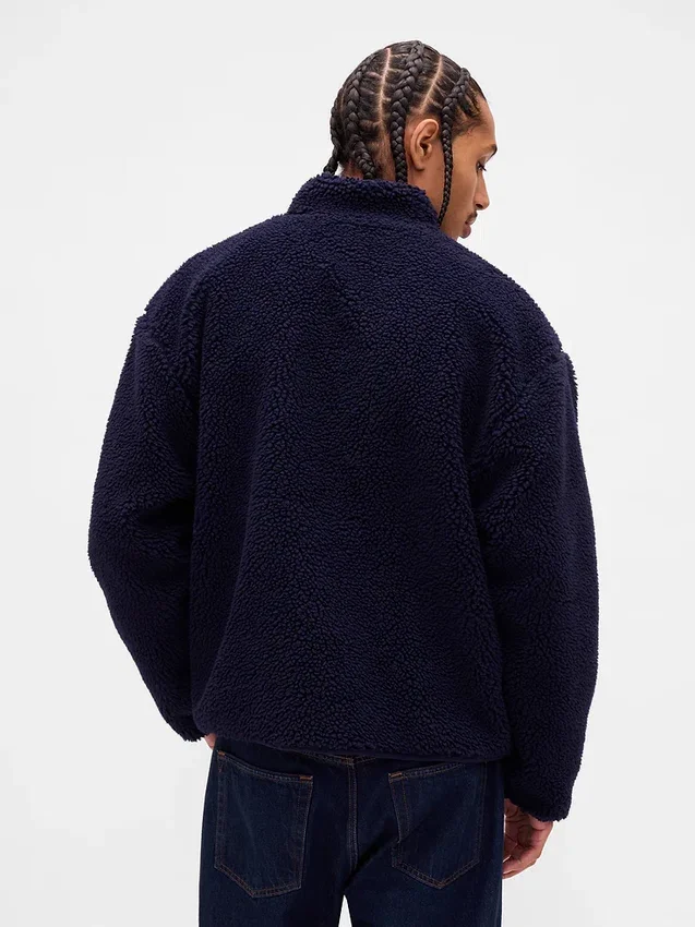 Chaqueta con cremallera de sherpa reciclado y logo extragrande