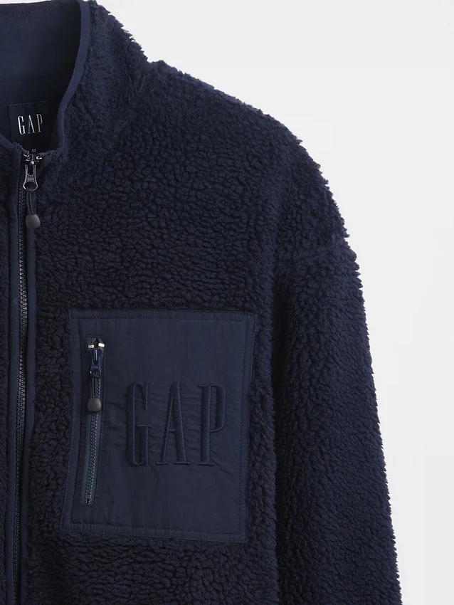 Chaqueta con cremallera de sherpa reciclado y logo extragrande