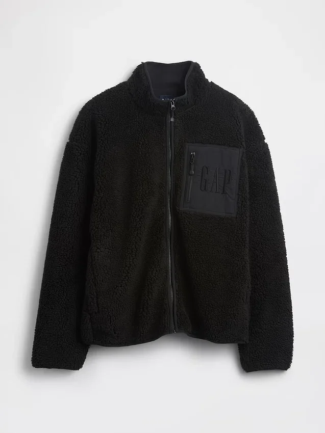 Chaqueta con cremallera de sherpa reciclado y logo extragrande