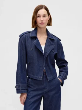 Chaqueta corta tipo trench de mezclilla ultrasuave