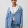 Chaqueta de mezclilla con cuello chal y forro de sherpa
