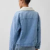 Chaqueta de mezclilla con cuello chal y forro de sherpa