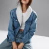 Chaqueta de mezclilla con cuello chal y forro de sherpa