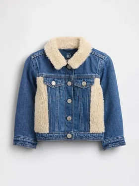 Chaqueta de mezclilla con detalles de sherpa para bebés y niños