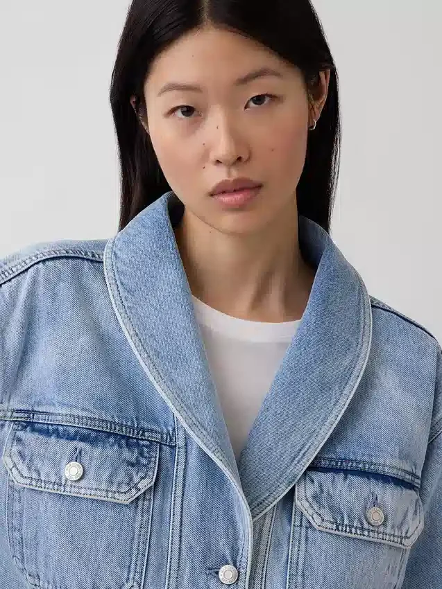 Chaqueta de mezclilla oversize con cuello chal