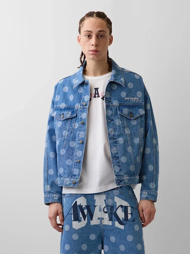 Chaqueta de mezclilla oversize con estampado de lunares Icon de GAP × Awake NY