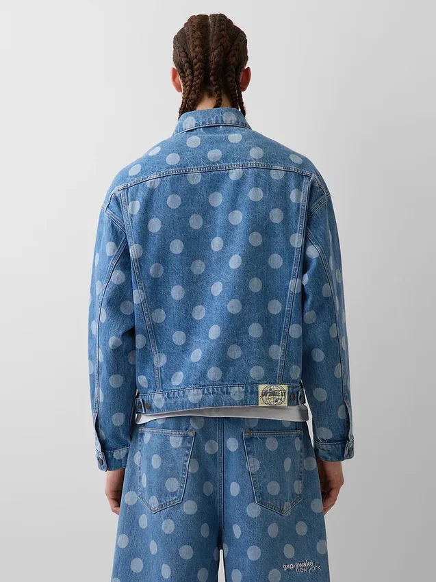Chaqueta de mezclilla oversize con estampado de lunares Icon de GAP × Awake NY