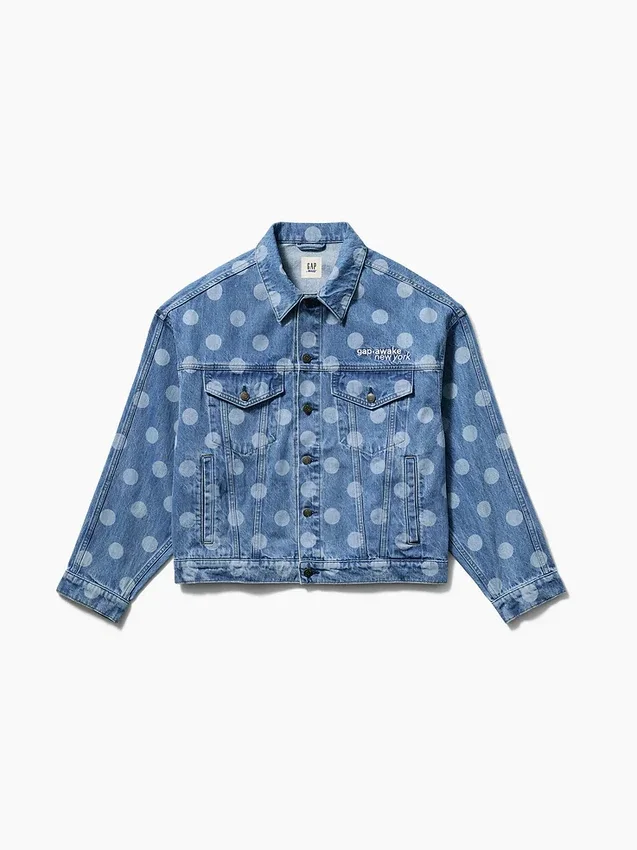 Chaqueta de mezclilla oversize con estampado de lunares Icon de GAP × Awake NY