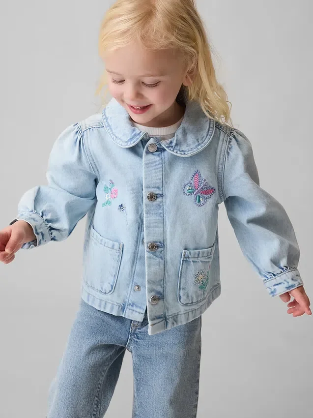 Chaqueta de trabajo de mezclilla bordada para bebés y niños