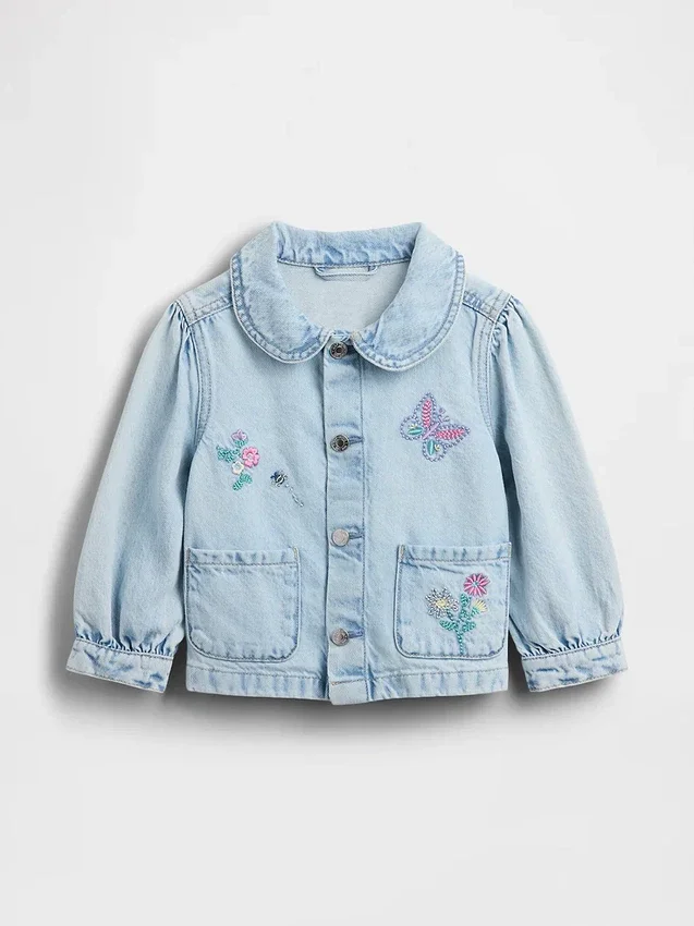 Chaqueta de trabajo de mezclilla bordada para bebés y niños