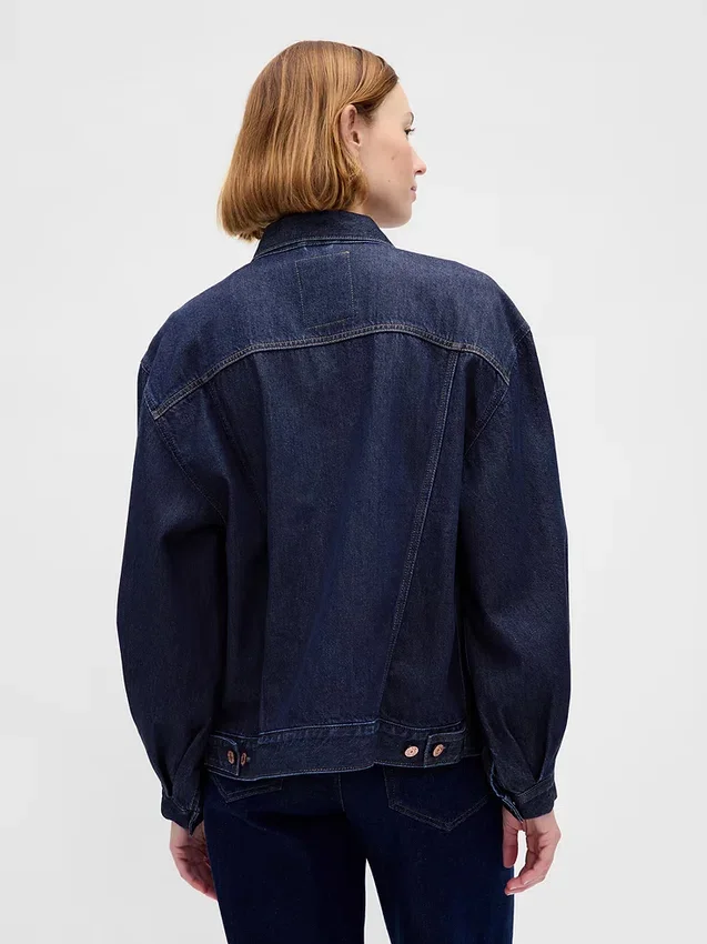 Chaqueta icónica de mezclilla oversize con mangas abullonadas ultrasuaves
