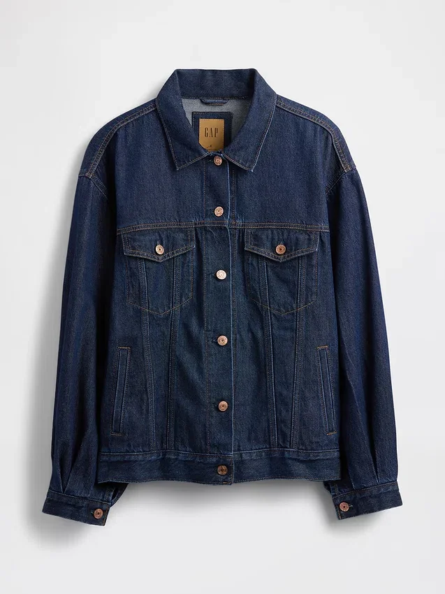 Chaqueta icónica de mezclilla oversize con mangas abullonadas ultrasuaves