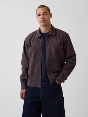 Chaqueta tipo camisa con cremallera de seersucker