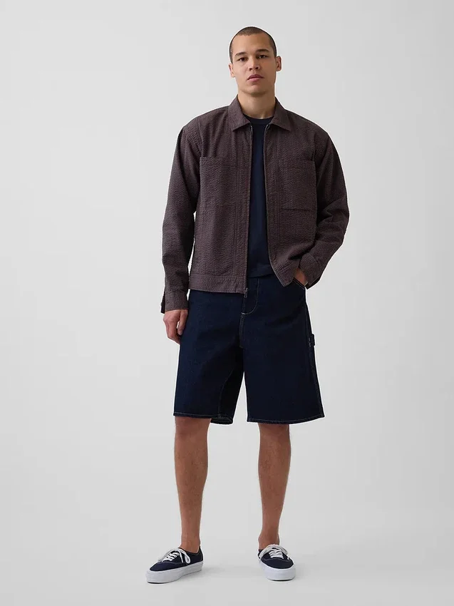 Chaqueta tipo camisa con cremallera de seersucker