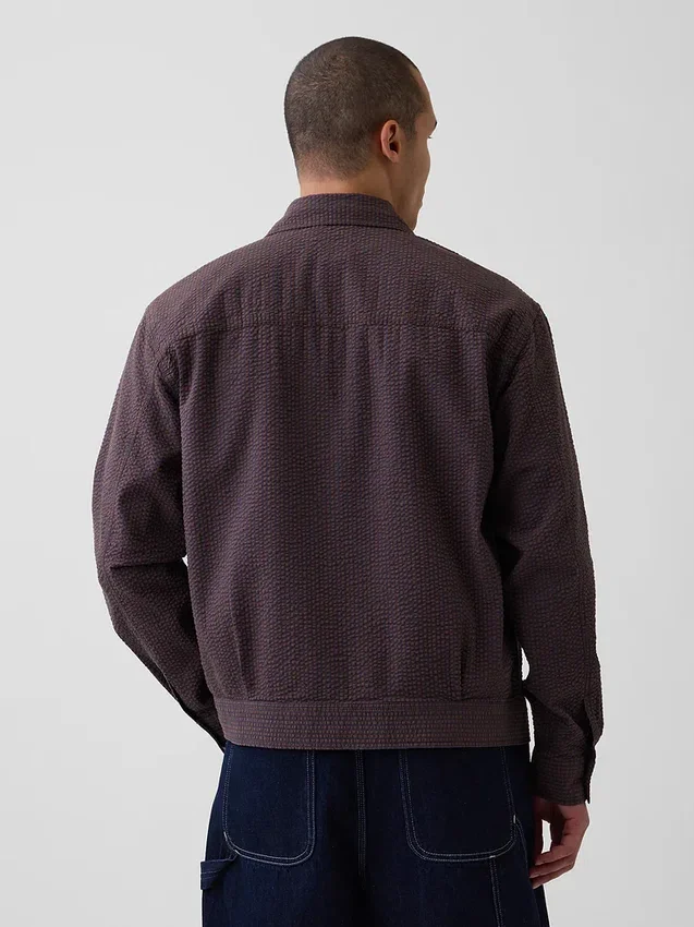 Chaqueta tipo camisa con cremallera de seersucker