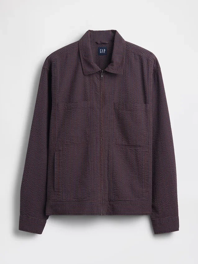 Chaqueta tipo camisa con cremallera de seersucker
