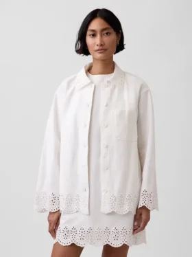 Chaqueta tipo camisa holgada con dobladillo de ojales