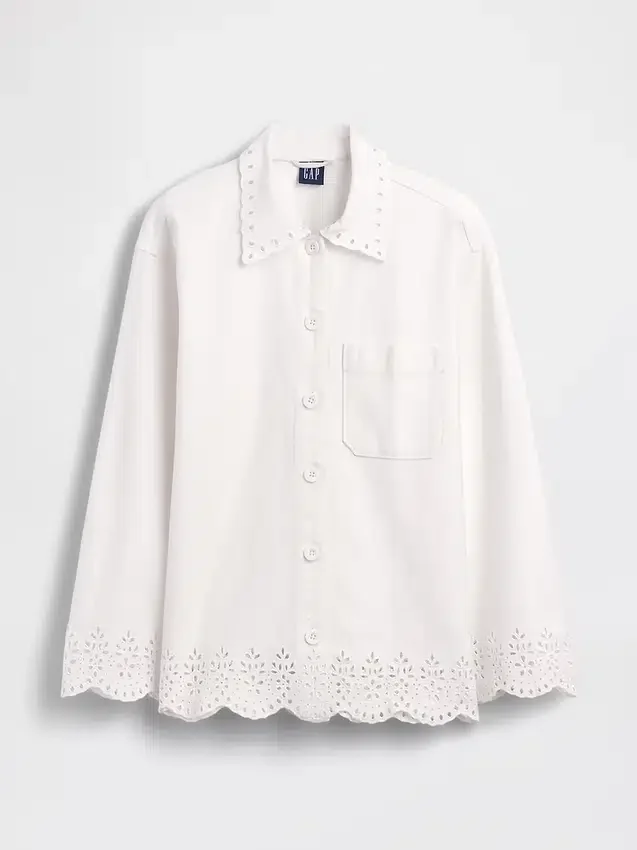 Chaqueta tipo camisa holgada con dobladillo de ojales
