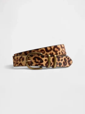 Cinturón de pelo de becerro con estampado de leopardo