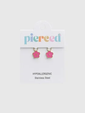 Colgante de flor rosa intenso de Pierced Co para aretes tipo huggie