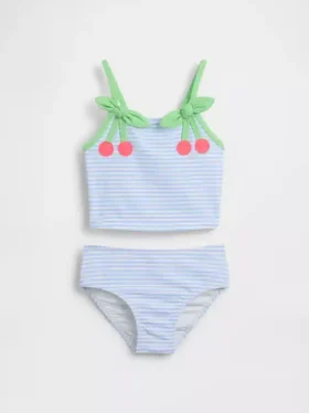 Conjunto de baño de dos piezas con estampado de cuadros de cerezas para bebés y niños pequeños