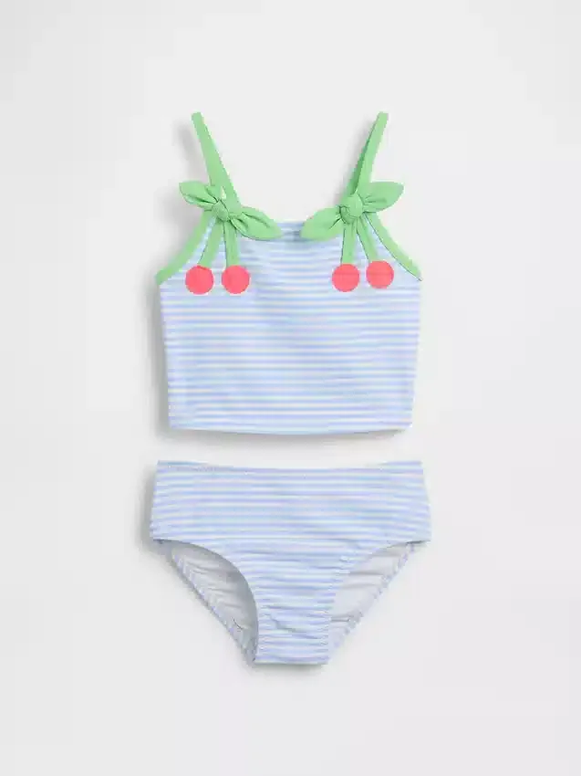 Conjunto de baño de dos piezas con estampado de cuadros de cerezas para bebés y niños pequeños