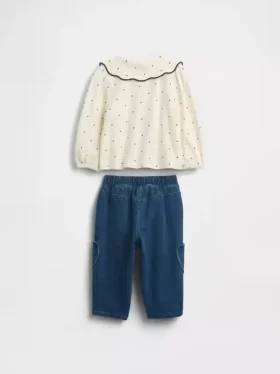 Conjunto de blusa con cuello y pantalones sin bragueta para bebé