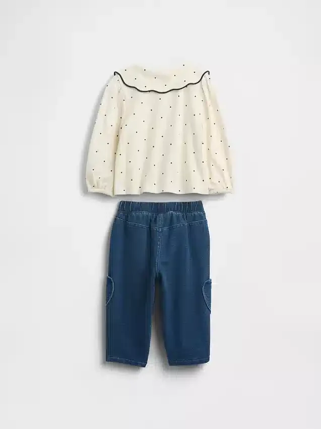 Conjunto de blusa con cuello y pantalones sin bragueta para bebé