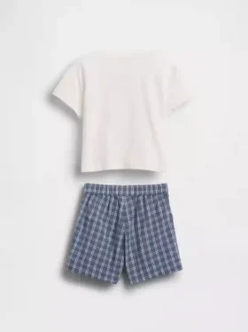 Conjunto de camiseta con diseño de langosta bebé y pantalones cortos a cuadros