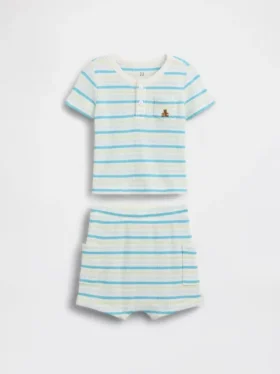 Conjunto de camiseta Henley y shorts tipo waffle para bebé