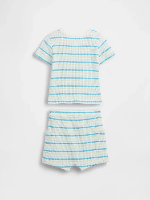 Conjunto de camiseta Henley y shorts tipo waffle para bebé