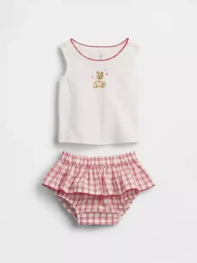 Conjunto de camiseta sin mangas y falda-pantalón a cuadros «Brannan Bear» para bebé