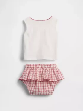 Conjunto de camiseta sin mangas y falda-pantalón a cuadros «Brannan Bear» para bebé