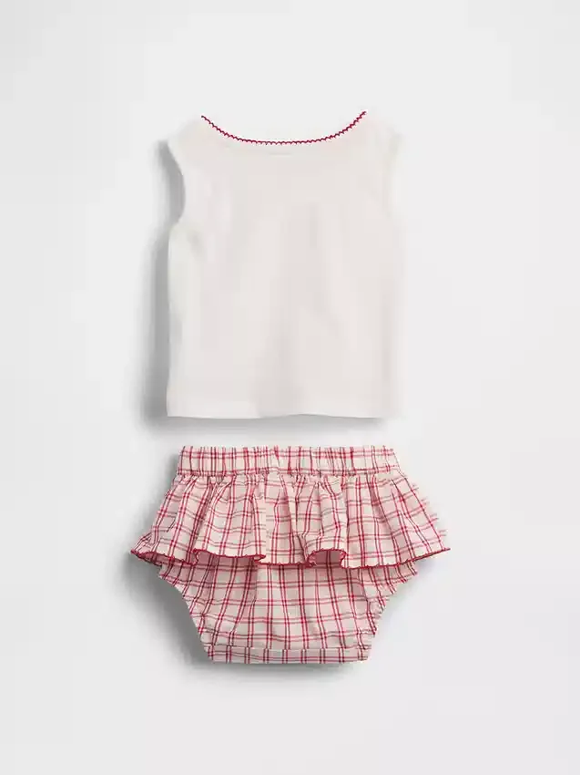 Conjunto de camiseta sin mangas y falda-pantalón a cuadros «Brannan Bear» para bebé