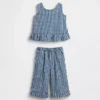 Conjunto de denim a cuadros vichy con dobladillo con volantes para Bebé y Niño
