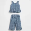 Conjunto de denim a cuadros vichy con dobladillo con volantes para Bebé y Niño