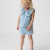 Conjunto de denim con moño para bebés y niños pequeños