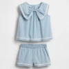 Conjunto de denim con moño para bebés y niños pequeños
